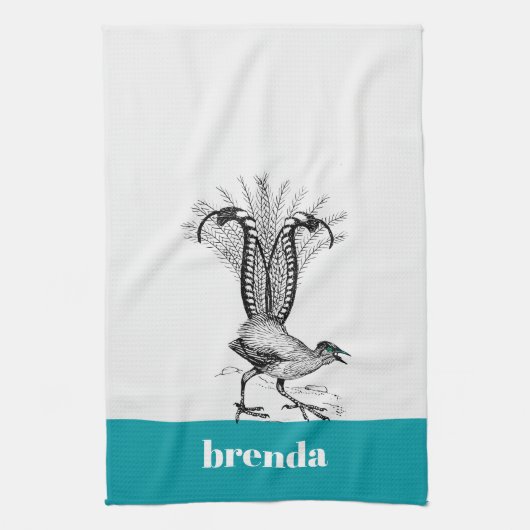 黒線スケッチ- LyreBird キッチンタオル (縦)