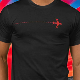 黒線付き赤点々のある飛行機 Tシャツ