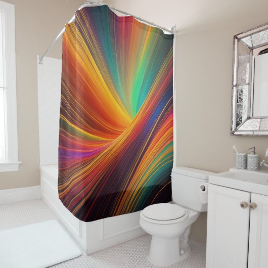 黒線白熱［赤熱］光を放つ抽象芸術カラフルデザイン シャワーカーテン (インサイチュ)