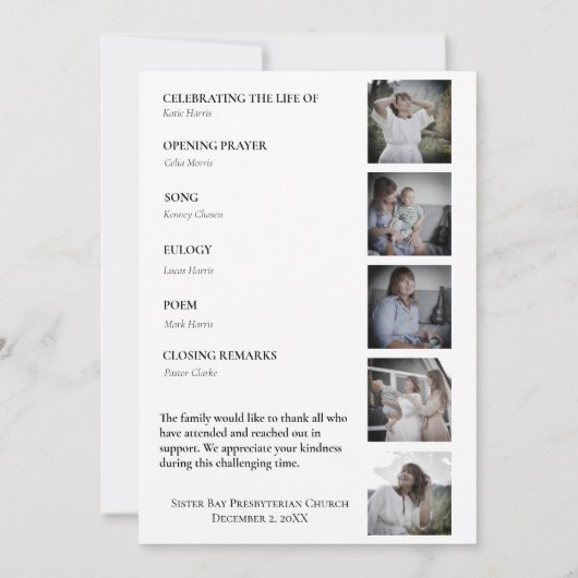 黒線花模様写真コラージュ葬儀プログラム 招待状 (裏面)