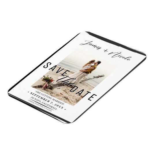 黒縁ど重ね写真の保存結婚日 マグネット (左側)