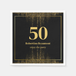 黒縁ど金ゴールドモダングリッター50誕生日 スタンダードカクテルナプキン