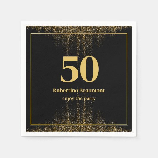 黒縁ど金ゴールドモダングリッター50誕生日 スタンダードカクテルナプキン (正面)