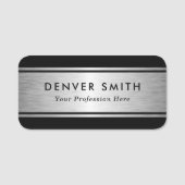 黒縁ど銀灰色グラデーション名とタイトル 名札 (正面)