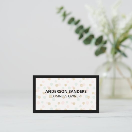 黒縁ど |水玉模様グリッターパターン 名刺 (スタンド正面)