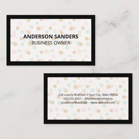 黒縁ど |水玉模様グリッターパターン 名刺 (正面/裏面)