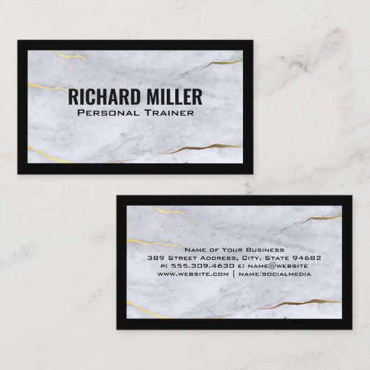 黒縁ど |金ゴールド大理石テクスチャの背景 名刺 (正面/裏面)