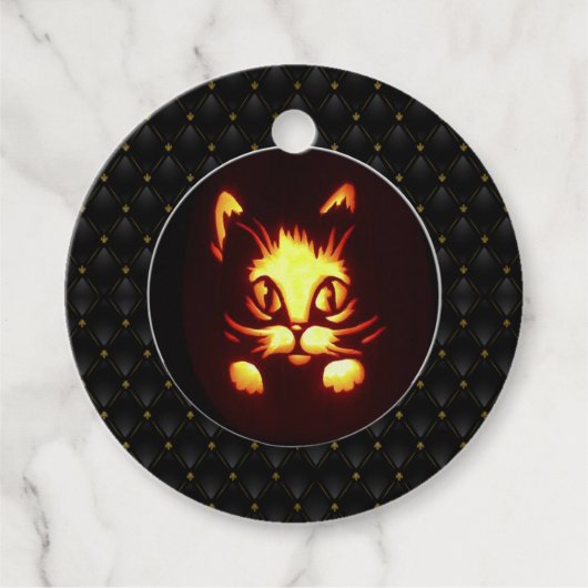 黒縁オレンジ光るハロウィン猫 フェイバータグ (正面)