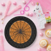 黒縁クモの巣 黒いクモ ハロウィン ペーパープレート (パーティー)