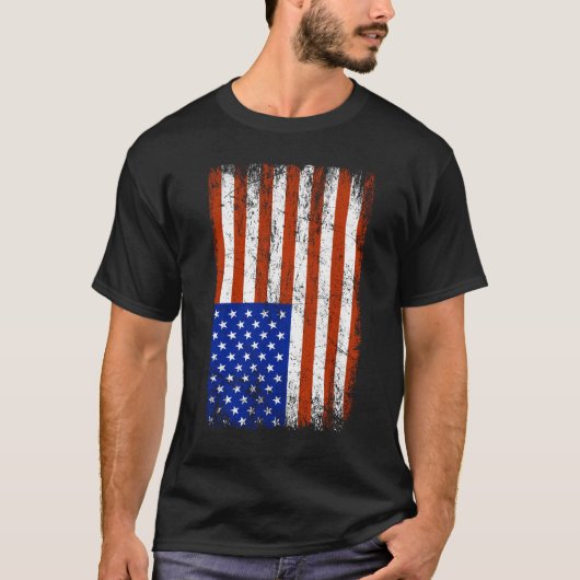 黒縦動揺してアメリカ国旗のシャツ Tシャツ (正面)