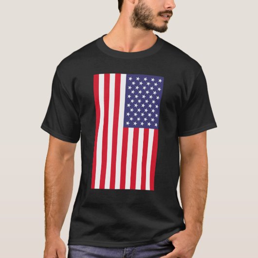 黒縦型アメリカ国旗のシャツ Tシャツ (正面)