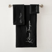 黒署名モダンスクリプトモノグラム バスタオルセット (インサイチュ)
