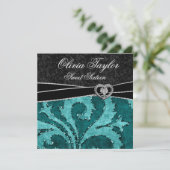 黒翡翠グリーン グリッター スイート シックスティーン 誕生日 招待状 (スタンド正面)