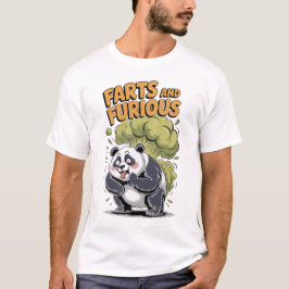 黒背景でおならをするパンダが楽しそう Tシャツ