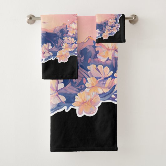 黒背景と山の景色 バスタオルセット (インサイチュ)