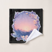 黒背景と山の景色 バスタオルセット (ウォッシュタオル)