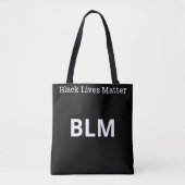 黒背景にエレガントな白字でLives Matter BLM トートバッグ (正面)