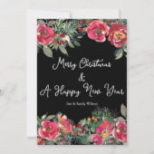 黒背景にエレガントな赤いクリスマスの花 シーズンカード (正面)