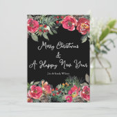 黒背景にエレガントな赤いクリスマスの花 シーズンカード (スタンド正面)