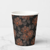 黒背景にオレンジとブラウンの花 紙コップ (正面)