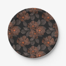 黒背景にオレンジと茶色の花模様