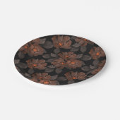 黒背景にオレンジと茶色の花模様 ペーパープレート (アングル)