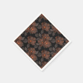 黒背景にオレンジと茶色の花 スタンダードカクテルナプキン (角)