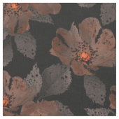 黒背景にオレンジと茶色の花 ファブリック (クローズアップ)