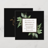 黒背景にゴールドフレームのグリーンリース 結婚式のクリスチャンウェディング 招待状 (正面/裏面)