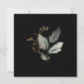 黒背景にゴールドフレームのグリーンリース 結婚式のクリスチャンウェディング 招待状 (裏面)