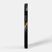 黒背景にブラウンの花がシームレスに配置。 iPhoneケース (右側面)
