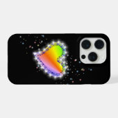 黒背景に星と虹色のハート iPhoneケース (裏面横)