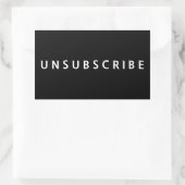 黒背景に白文字のUNSUBSCRIBE 長方形シール (バッグ)