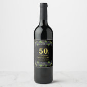 黒背景に紫のブドウの50歳の誕生日 ワインラベル (正面)