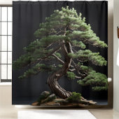 黒背景に育った盆栽の松 シャワーカーテン