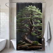 黒背景に育った盆栽の松 シャワーカーテン