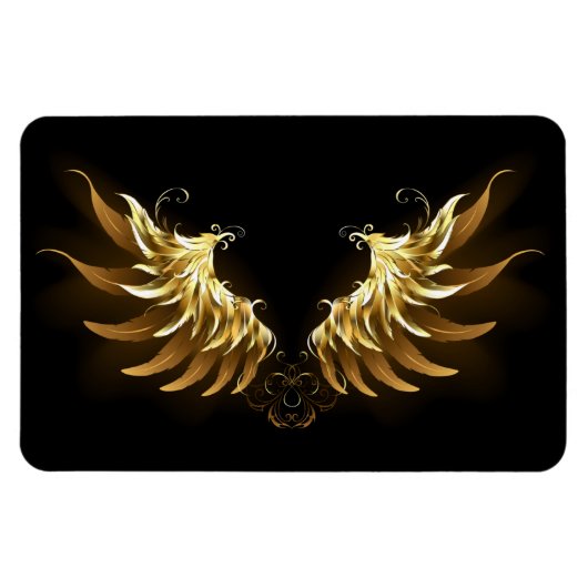 黒背景に金の天使の翼 マグネット (横)