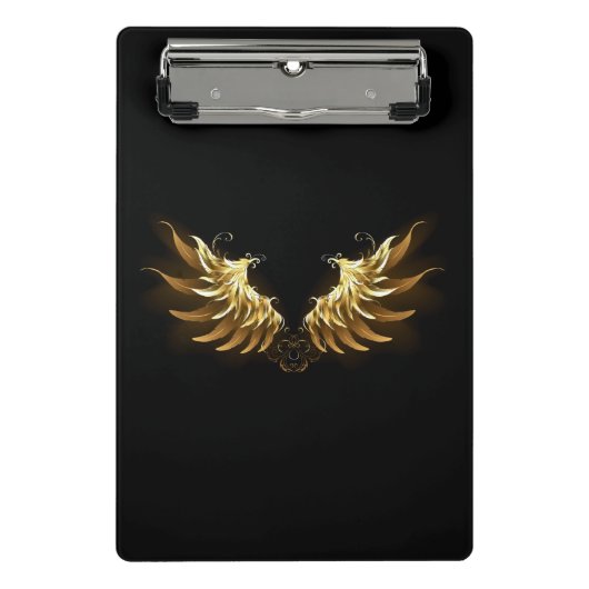 黒背景に金の天使の翼 ミニクリップボード (正面)