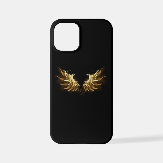 黒背景に金の天使の翼 iPhoneケース (裏面)