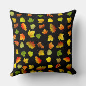 黒背景に金色、緑色、オレンジ色の美しい秋の落ち葉 クッション (裏面)
