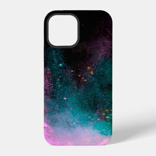 黒背景に隔離された色とりどりの粉の爆発 iPhoneケース (裏面)