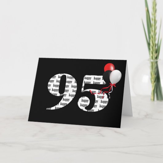 黒背景に風船で95歳の誕生日おめでとう カード (正面)