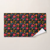 黒背景に鮮やかなカラフルな花 バスタオルセット (ハンドタオル)