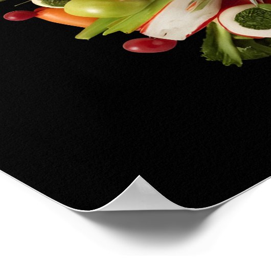 黒背景に鮮やかな新鮮な食べ物が弾ける ポスター (角)