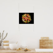 黒背景に鮮やかな新鮮な食べ物が弾ける ポスター (キッチン)