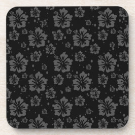 黒背景に黒い花のイラストレーション コースター