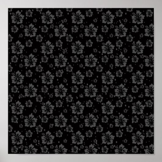 黒背景に黒い花のイラストレーション ポスター (正面)
