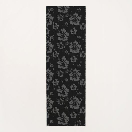 黒背景に黒い花のイラストレーション ヨガマット (正面)
