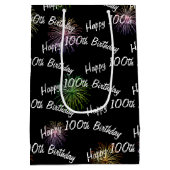 黒背景に100歳の誕生日花火 ミディアムペーパーバッグ (裏面)