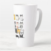 黒背景のかわいいイラスト猫のグループ カフェラテマグ (右アングル)